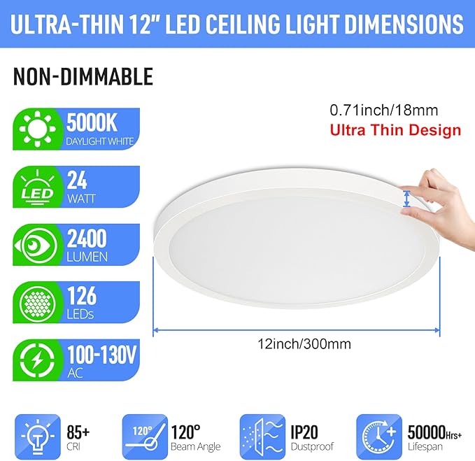 SunRider 4-Pack LED Flush Mount Ceiling Light Fixture, 5000K Daylight White - Image 2