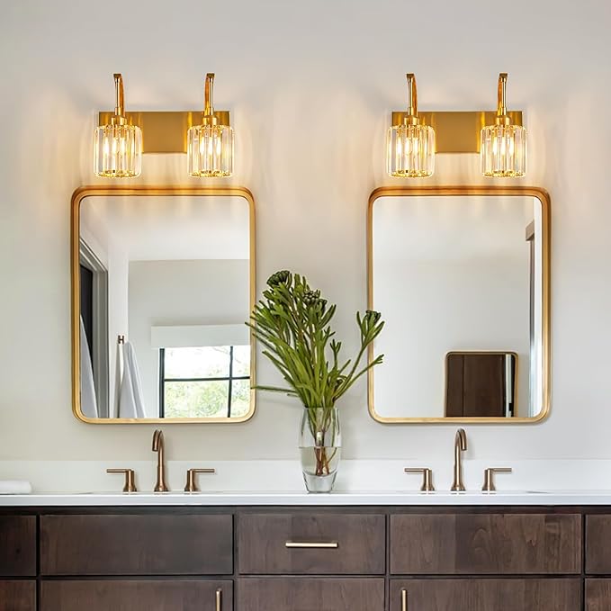 FDPBY Bathroom Crystal Vanity Lights 2-Light Gold Wall Lamp Modern Crystal - Image 8