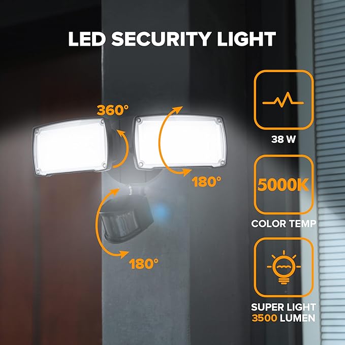 LUTEC 38W 3500 Lumen LED Motion Activated Integrated Dual-Head Floodlight - Image 2