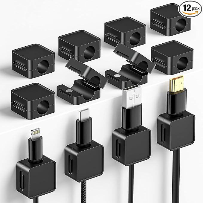12 Pack Magnetic Cord Organizer Cable Clips, Compact Desk Cable Management Clips by Unknown
