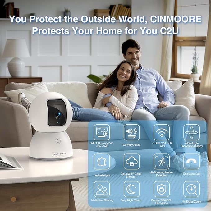 CINMOORE 3K Indoor Camera with 64GB Card, Human/Pet/Facial AI Detection - Image 6
