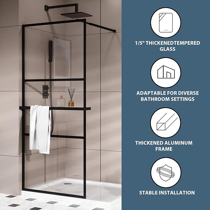 Goodyo 34" x 72" Shower Door Tempered Glass Shower Screen - Image 3