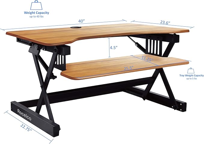 Rocelco 40" Large Height Adjustable Standing Desk Converter - Image 3