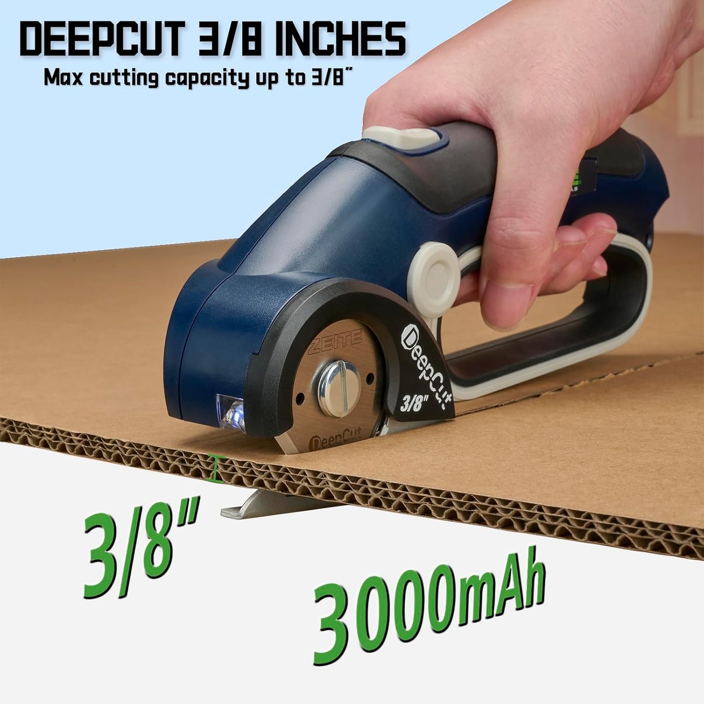 Deepcut 3/8" Electric Cardboard Cutter,Cordless Scissors with LED Light,Storage Box,Rechargeable Powerful Rotary Box Cutter with 2 Blades for Thick Cardboard, Fabric, Carpet, Leather