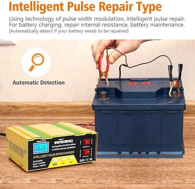 Outerman Car Battery Charger 12V 24V Lithium Battery Charger, Auto Battery - Image 3