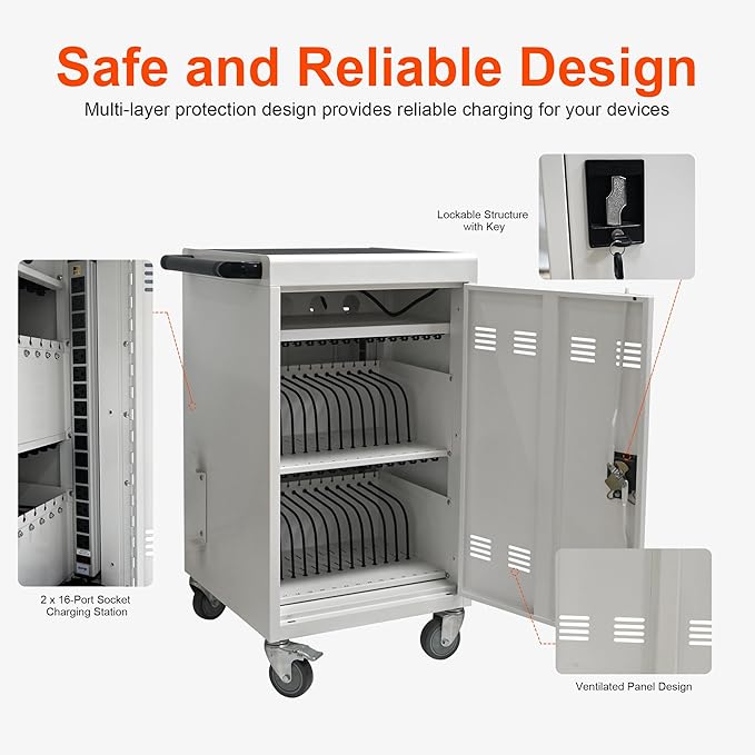 Aokleo Laptop Charging Cart, 32 Devices Tablet Storage Carts - Image 5
