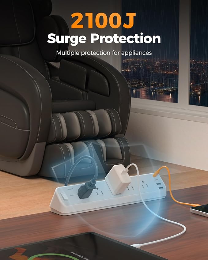 Desk Clamp Power Strip 10 Ft, TESSAN 2100J Surge Protector Desk Charging Station - Image 4