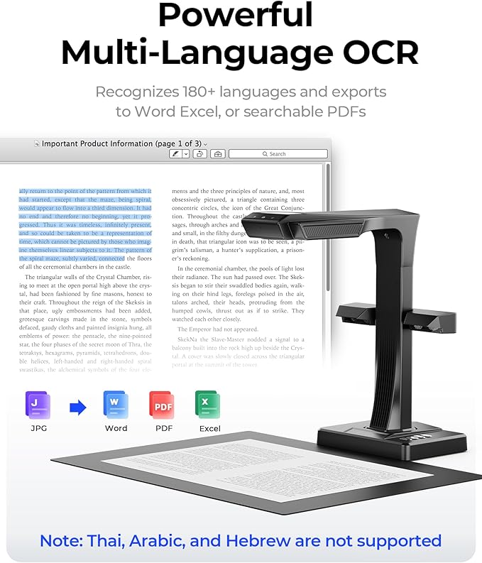 CZUR ET MAX Book Scanner, 38MP High-Resolution Overhead Document Scanner - Image 5