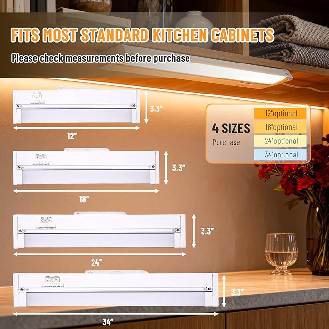 Snyloe 4 Pack 34" LED Under Cabinet Lighting Hardwired, 22W 1800LM 3CCT - Image 6