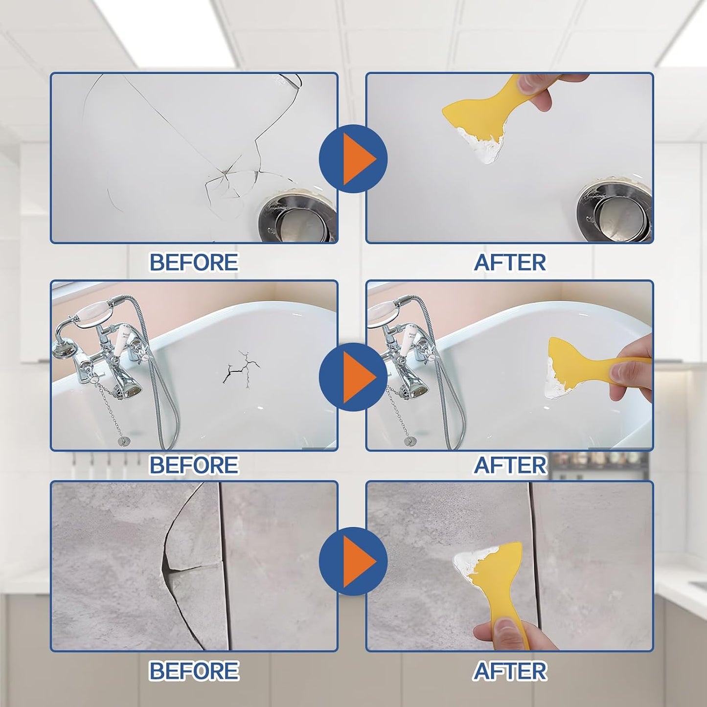 Porcelain Repair Kit, Waterproof Fiberglass Tub Repair Kits, Strong Tile Repair Kit, Non-Toxic Ceramic Tile Repair Kits Suitable for Granite, Marble, Quartz, Ceramics, Porcelain, Resin, etc (50g+50g)