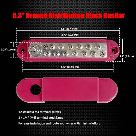 1/4" Stud Power Distribution Block Bus Bar - Image 3