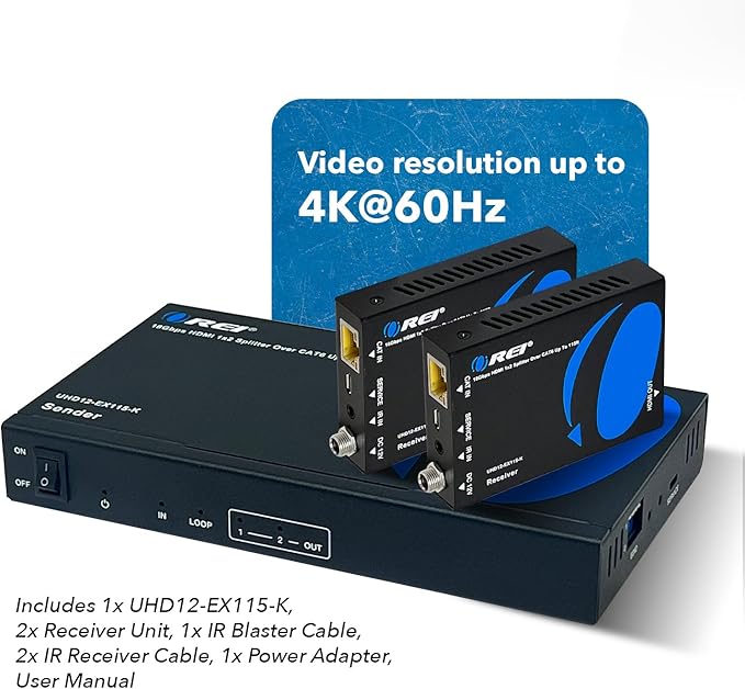 OREI 1x2 HDMI Extender Splitter 4K by Multiple Over Single Cable CAT6/7 4K@60Hz - Image 2