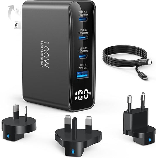100W USB C Travel Charger, 4-Ports Foldable Travel Adapter Plug Converter by TOPADREChargingEquipment