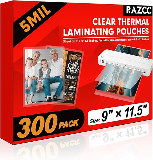 RAZCC Laminating Sheets, 300 Pack Clear Thermal Laminating Plastic Paper by RAZCC