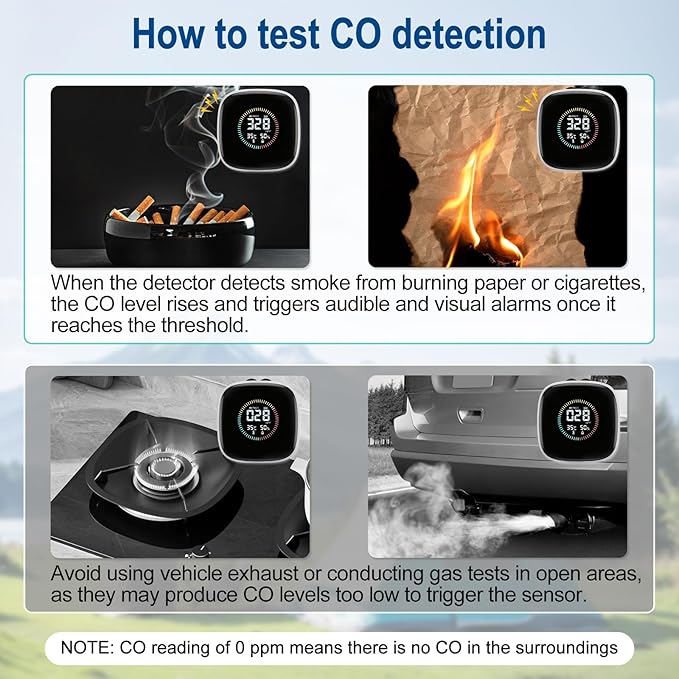 Portable Carbon Monoxide Detector, 3-in-1 Rechargeable Co Monoxide Detector - Image 5