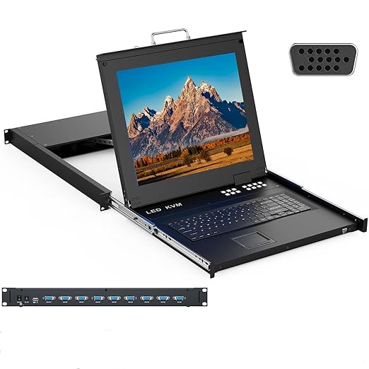 MT-VIKI Rack KVM Monitor Switch 8 Port w/17'' LCD Monitor, Fit 1U 19'' Rack by MT-VIKI