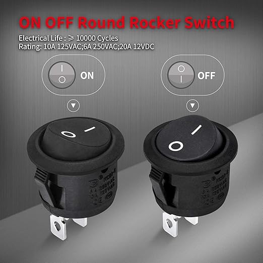 DaierTek UL Listed ON Off Round Rocker Switches SPST 20mm Mini 12 Volt DC Mini - Image 2