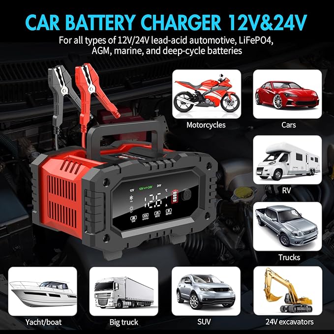 YONHAN Battery Charger 20A 12V/24V LiFePO4 Lead Acid Fully Automatic Battery - Image 6