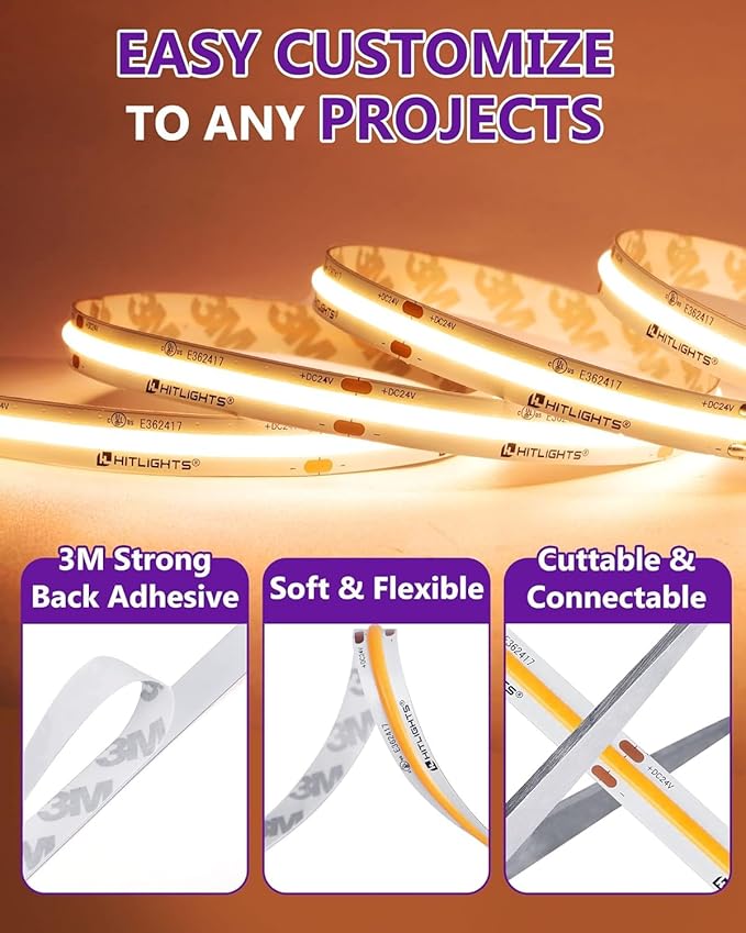 HitLights COB LED Strip Lights Warm White 2700K, 32.8ft Premium High Density - Image 6