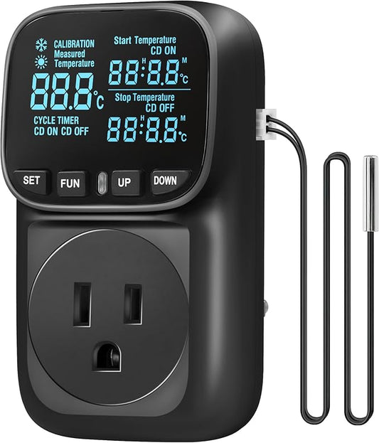 WILAWELS Digital Temperature Controller Outlet, 15A/1800W Heavy Duty Thermostat by Wilawels