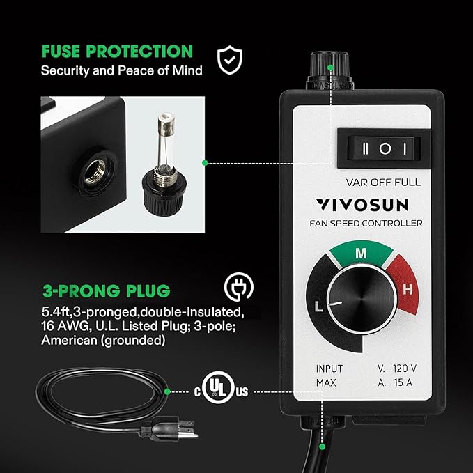 VIVOSUN Variable Fan Speed Controller, Speed Adjuster - Image 6