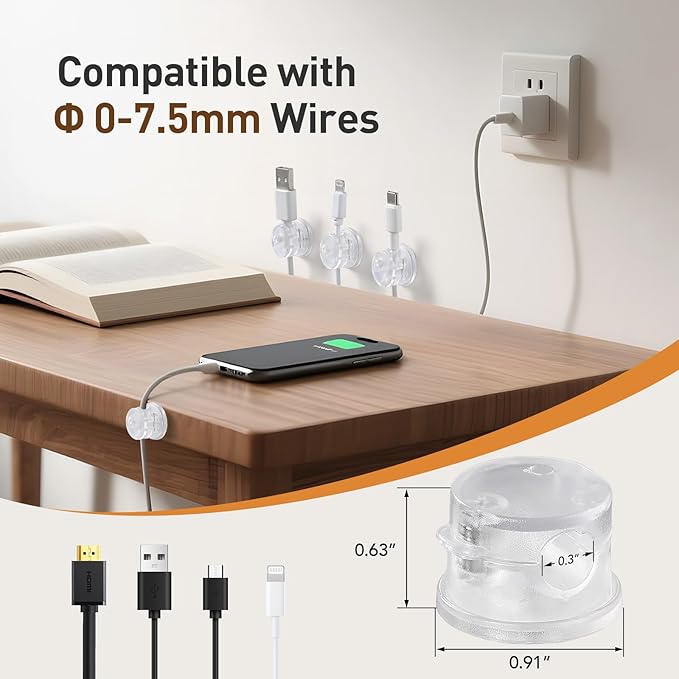 AGPTEK 8 Pack Magnetic Cable Clips, Upgraded 360° Rotatable Cord Holder Clips - Image 4