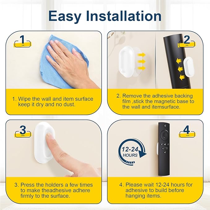 Vaszu Magnetic Remote Control Holder Self-Adhesive Wall Mount, 6 Pack Upgraded - Image 3