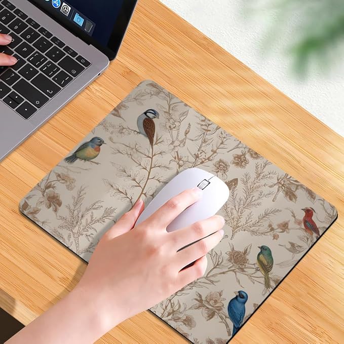 Beige Garden Neutral Floral Square Mouse pad, Waterproof, Anti Slip Rubber Base - Image 7