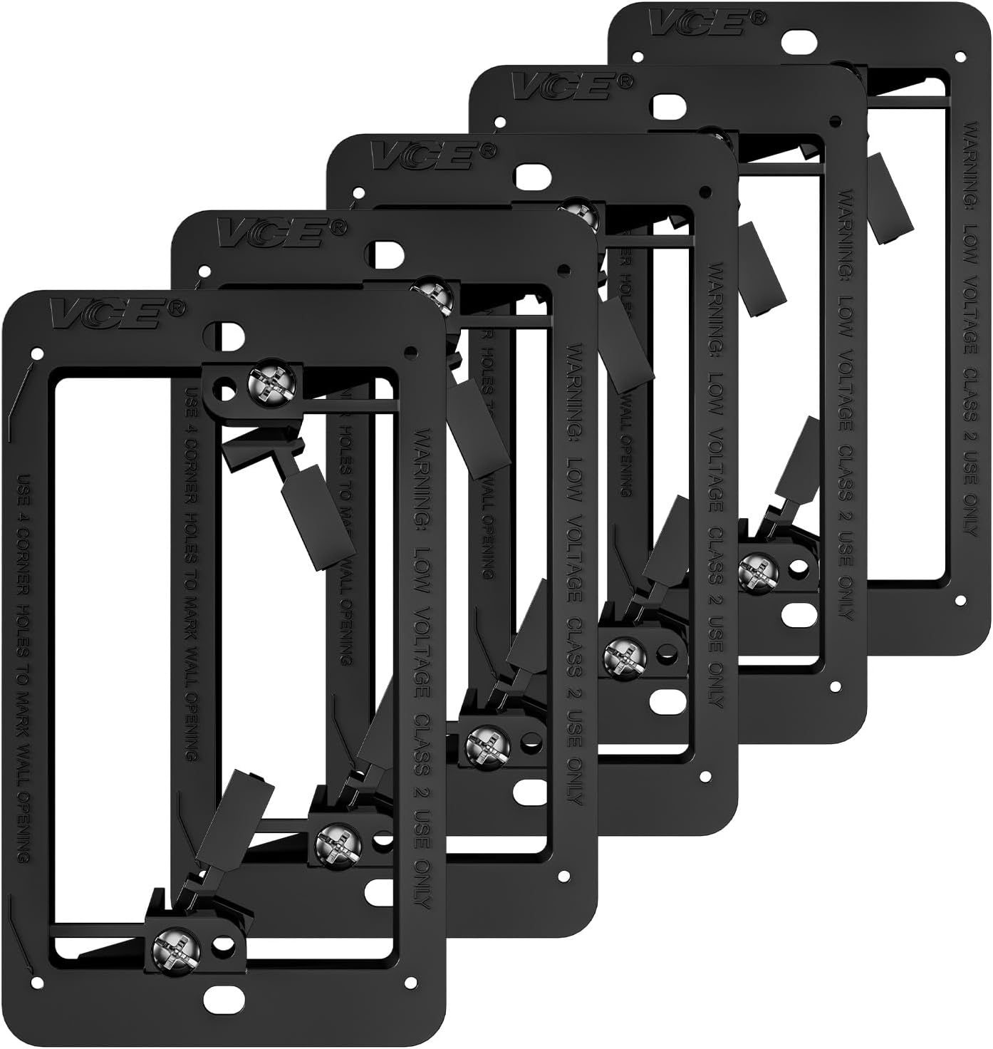 VCELINK Low Voltage Mounting Bracket, Flush Low Voltage Box, Black 5-Pack | With Alignment Holes for Easy Installation, Flush Mount for Single Gang Wall Plate