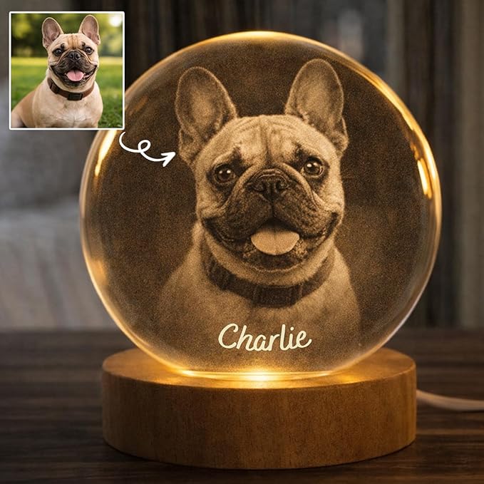 Herihues Personalized 3D Photo Crystal Ball, Custom Engraved Picture Lamp - Image 3