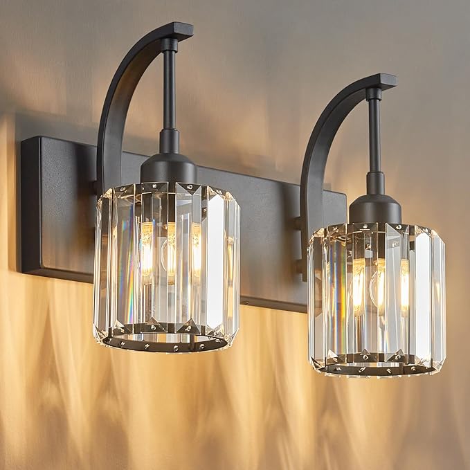 FDPBY Bathroom Crystal Vanity Lights 2-Light Black Wall Lamp Modern Crystal by FDPBY
