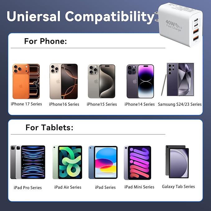 USB C Wall Fast Charger Block, 40W 4-Port Type C Charger Fast Charging Blocks - Image 4