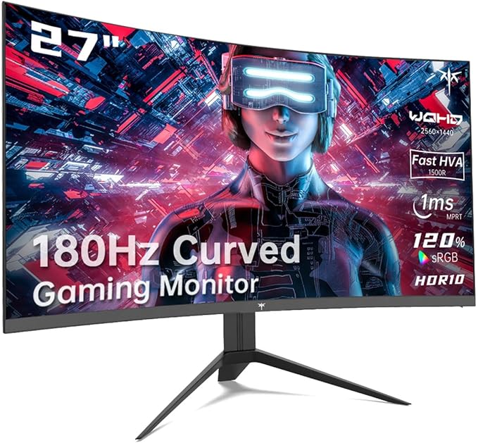 KTC 27 inch Gaming Monitor, 1440P Curved Monitor, FreeSync/G-Sync Compatible by KTC