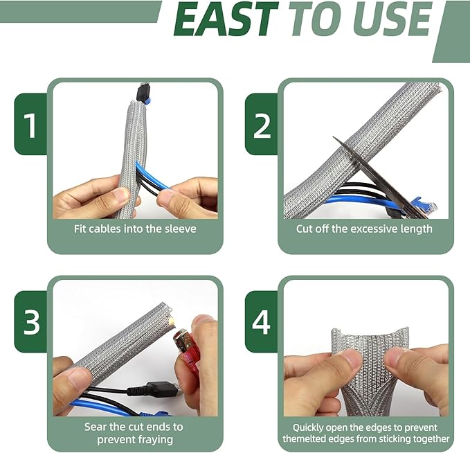 Split Wire Loom Tubing, Cable Protector Sleeve, Braided Cable Management - Image 6