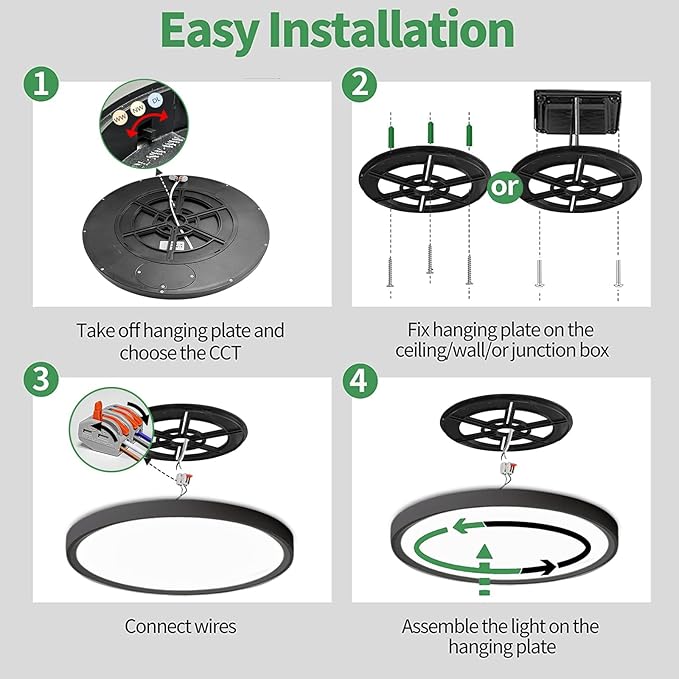 2PK 15.8 Inch Black LED Flush Mount Ceiling Light, 3000K/4000K/6000K CCT - Image 6