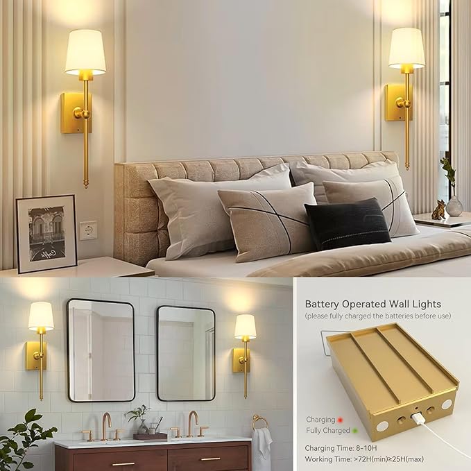 Upgrade Battery-Operated Wall Sconces Set of 2 pieces: Rechargeable Wall Lights - Image 7