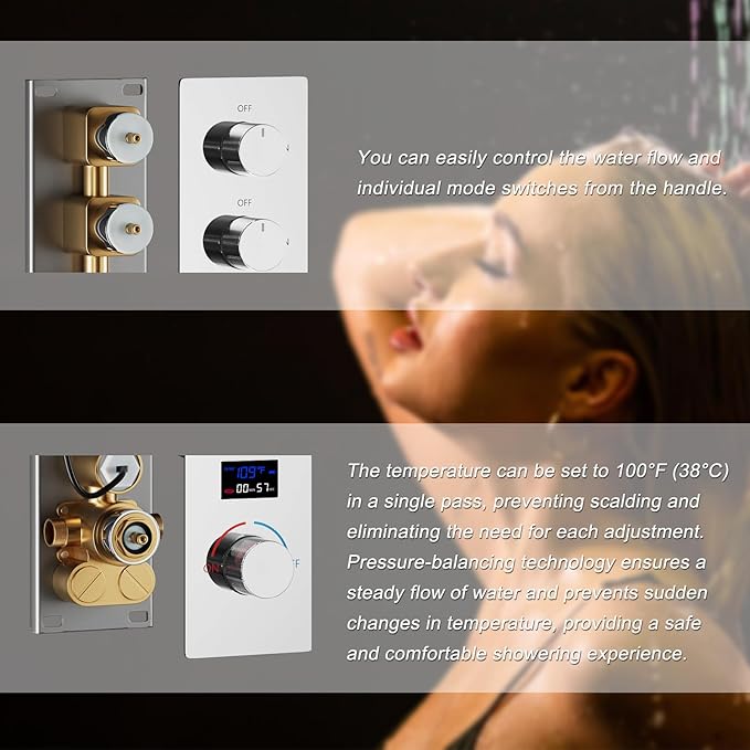 KATAIS Full Body Shower System Chrome Tempreature Display Shower Faucet Set - Image 9