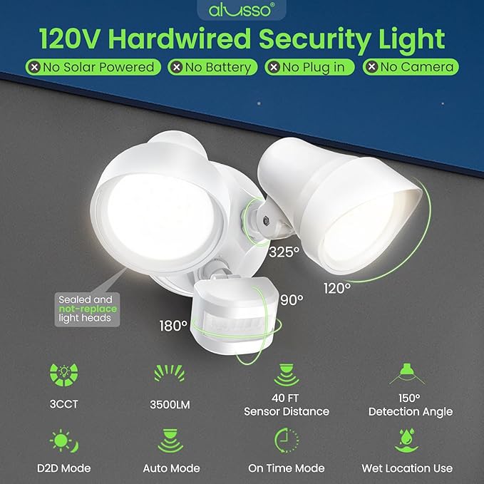 ALUSSO Motion Sensor Outdoor Lights, 30W 3500LM Flood Lights Outdoor, 3 Modes - Image 3