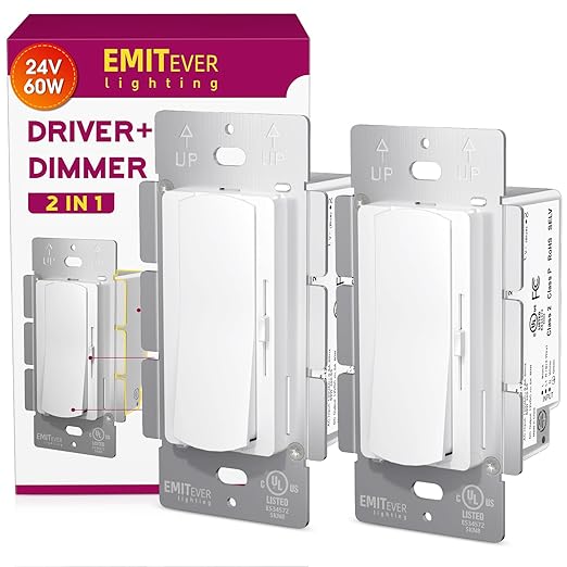 Dimmer Light Switch & 24V 60W Dimmable LED Driver 2 in 1, 2PK Single-Pole or by EMITEVER