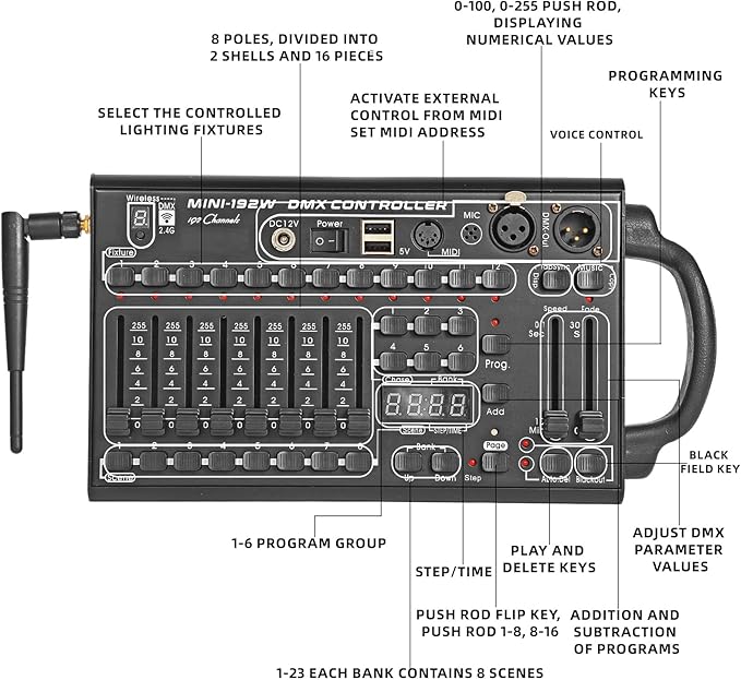 Wireless DMX Controller, 192 Channel DMX512Controller Stage Lighting Equipment - Image 2