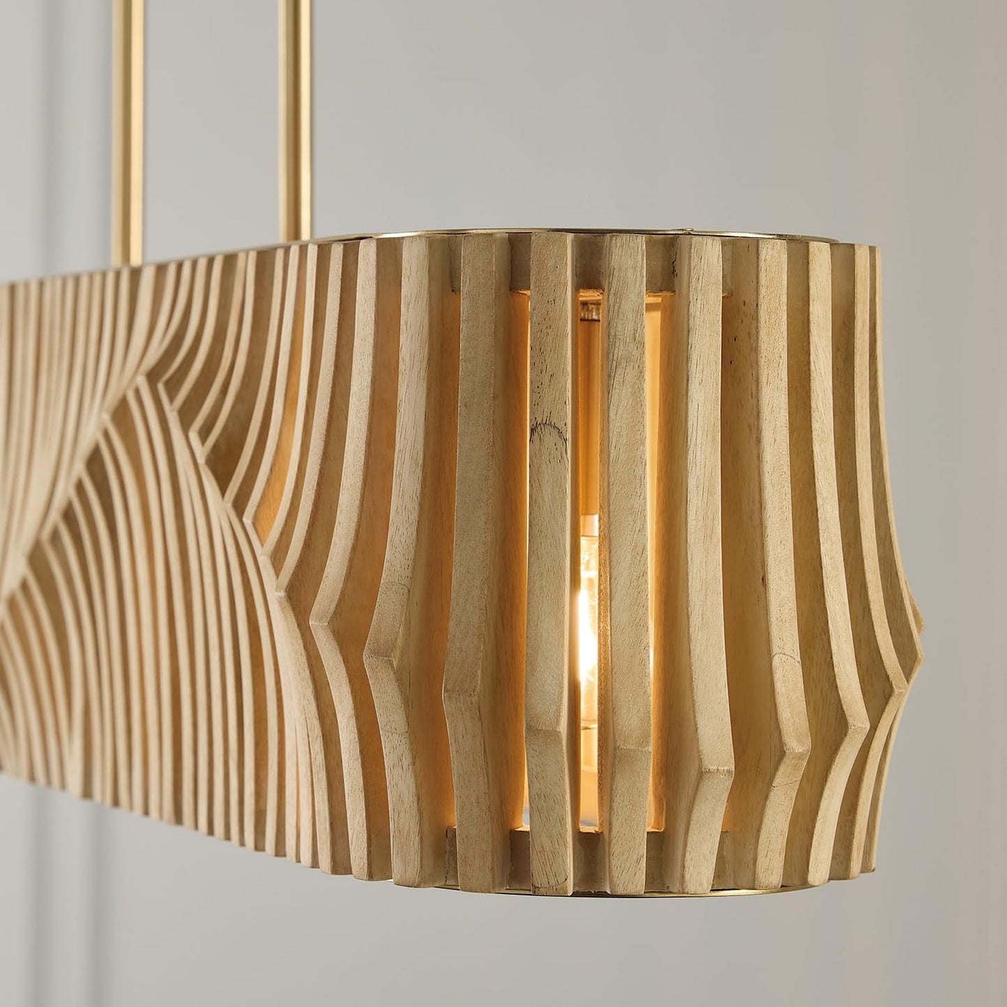 Capital Lighting 844661BWB Archer Modern Artisan-Crafted Mango Wood Island Chandelier for Kitchen & Dinning Area, 6-Light 360 Total Watts, 8" H x 41" W, Blonde Wood and Matte Brass