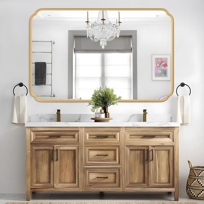 55X36 Inch Gold Metal Framed Bathroom Mirror - Image 2