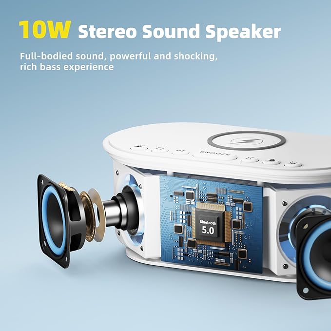 Sound Machine Alarm Clock Wireless Charger: Bluetooth 10W Stereo Sound Speaker - Image 6