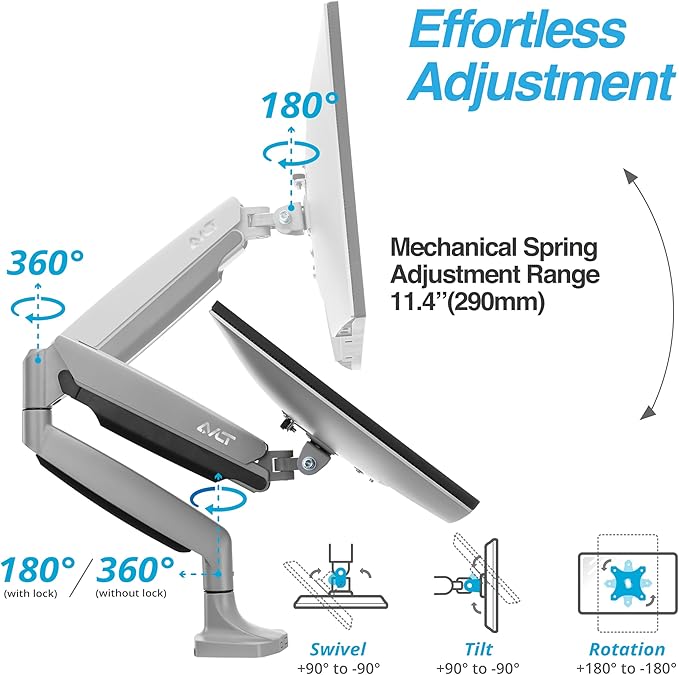 AVLT Single 17"-45" Monitor Arm Desk Mount Premium Mechanical Spring fits One - Image 3