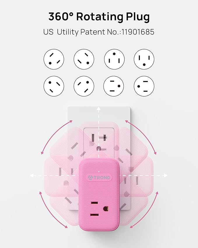 TROND Outlet Extender with USB C, 3 AC Outlet Splitter with 360 Rotation - Image 3