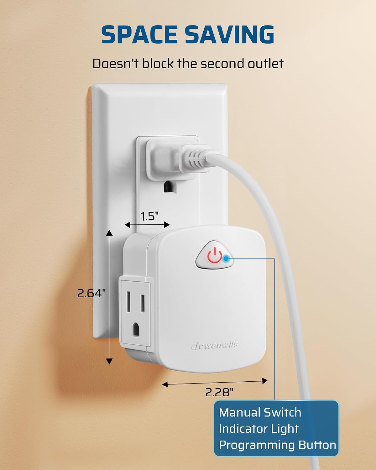 DEWENWILS Remote Light Switch with Side Outlet, 15A/1875W, ETL Listed | 1 Outlet & 2 Remotes, 100FT Range, 125V 60Hz, Programmable & Expandable for Lamps, Fans, Household Appliance, ETL Listed
