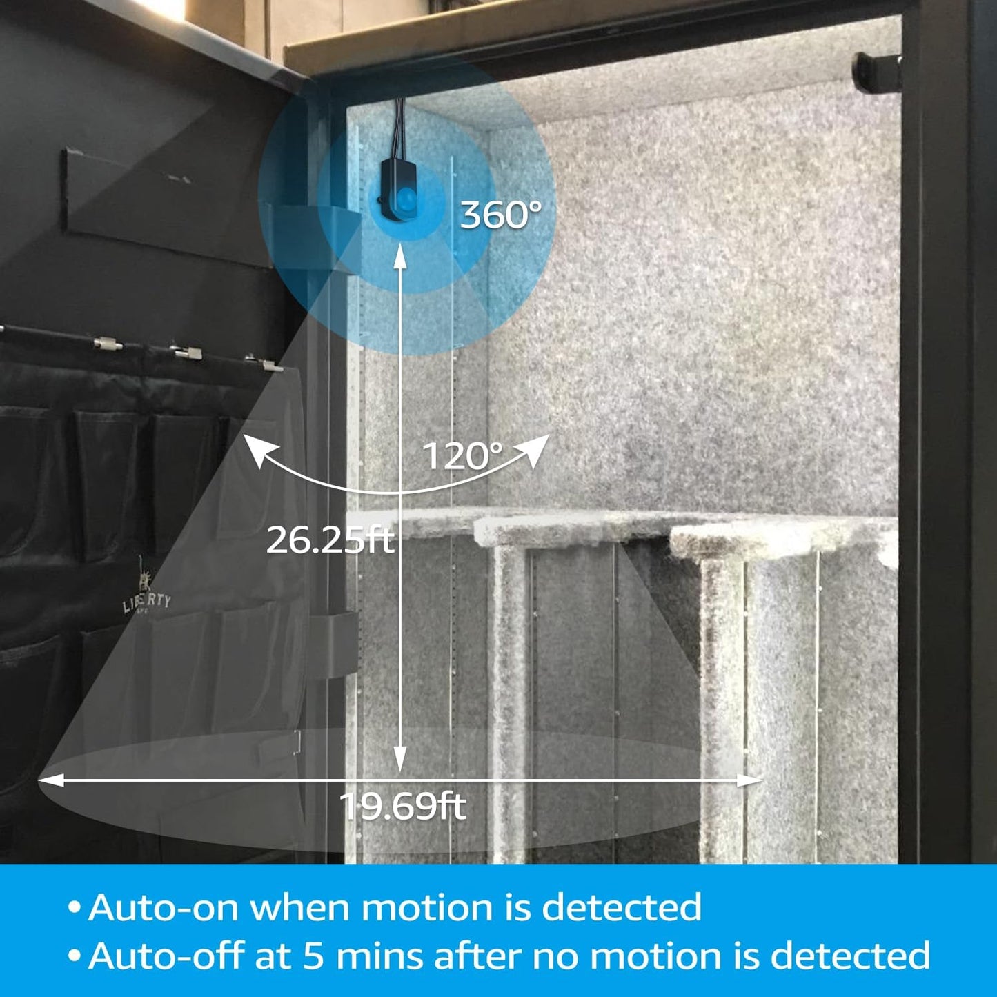 TORCHSTAR 6pcs 12 Inch LED Safe Lighting Kit, Motion Sensor, 5000K | UL Power Adapter, Input 100-240V, Linkable Gun Safe Light Bars, 900LM, for Under Cabinet Locker Closet Showcase, Daylight