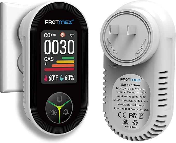 Protmex 4-in-1 Carbon Monoxide & Gas Detectors Plug in Large LCD Screen by Protmex
