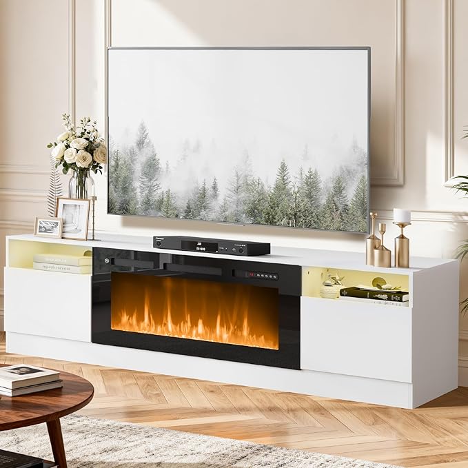 YISUFO 80” TV Stand with 36” Electric Fireplace, Large Modern Media by YISUFO