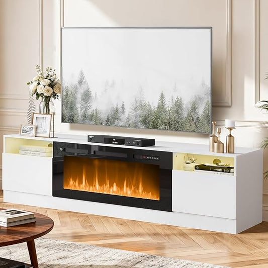 YISUFO 80” TV Stand with 36” Electric Fireplace, Large Modern Media by YISUFO